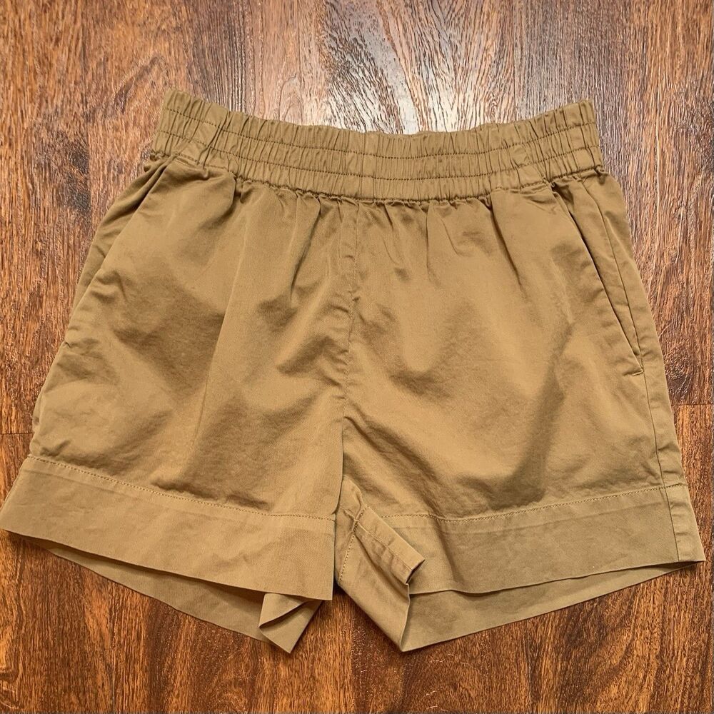 Everlane The Easy Shorts Sz 00 High Rise Pull On Cotton Blend Brown Tan Pockets